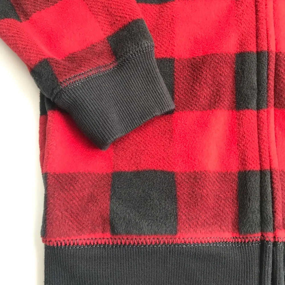 Gymboree buffalo plaid boys size 4 hooded polar fleece with pockets